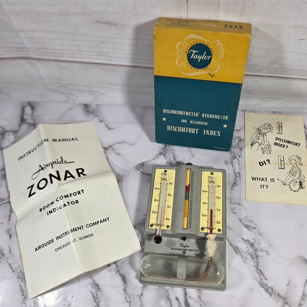 Vintage Taylor Discomfortmeter Hygrometer-Room Comfort Indicator W/ Box & Manual